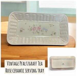 Pfaltzgraff tea rose Ceramic Tray with Floral and basketweave design vintage
